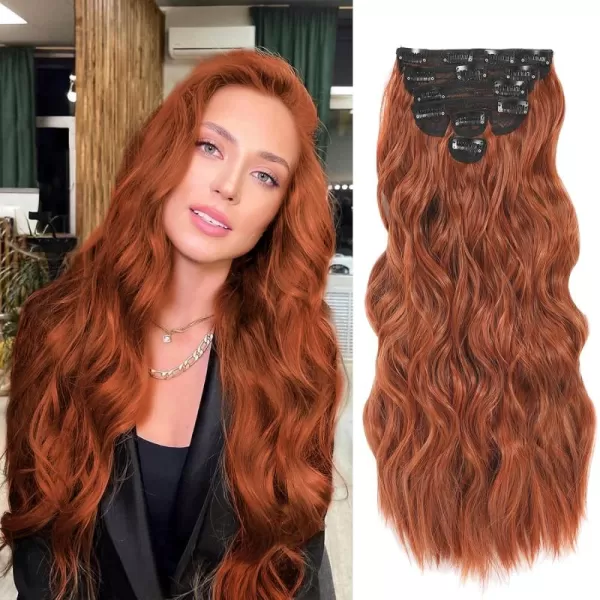 NAYOO Clip in Hair Extensions for Women 20 Inch Long Wavy Curly Dark Brown Hair Extension Full Head Synthetic Hair Extension Hairpieces