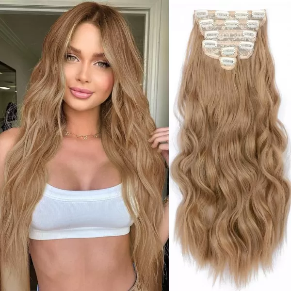 NAYOO Clip in Hair Extensions for Women 20 Inch Long Wavy Curly Dark Brown Hair Extension Full Head Synthetic Hair Extension Hairpieces