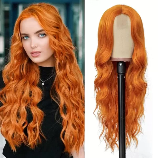 NAYOO Long Dark Brown Wavy Wig for Women 26 Inch Middle Part Curly Wavy Wig Natural Looking Synthetic Heat Resistant Fiber Wig for Daily Party Use 