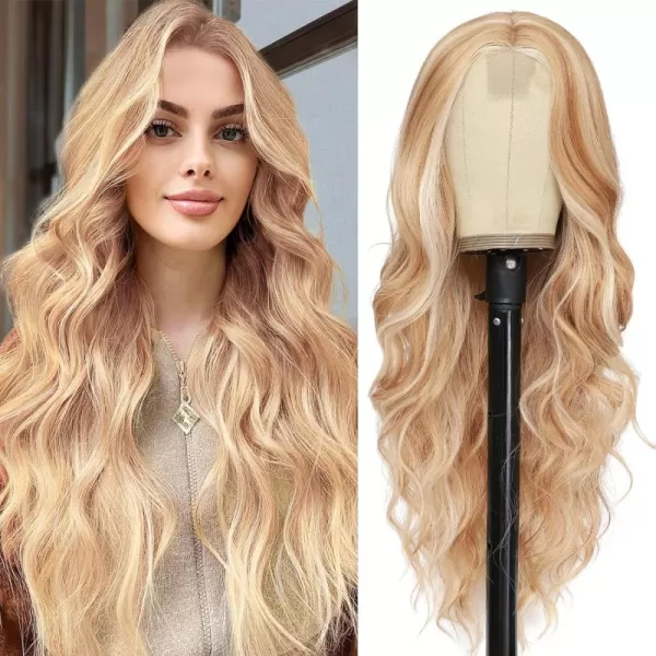 NAYOO Long Dark Brown Wavy Wig for Women 26 Inch Middle Part Curly Wavy Wig Natural Looking Synthetic Heat Resistant Fiber Wig for Daily Party Use 