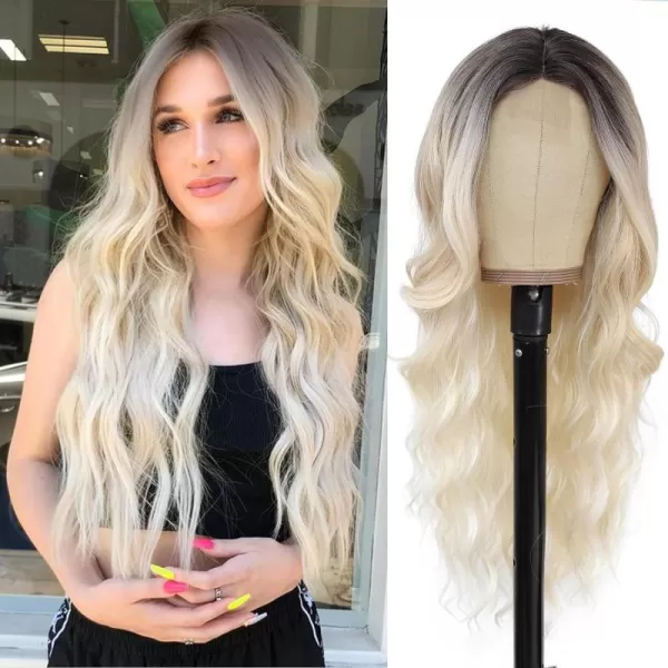 NAYOO Long Dark Brown Wavy Wig for Women Synthetic Curly Middle Part Wig Natural Looking Heat Resistant Fibre for Daily Party Use 26 Inch 