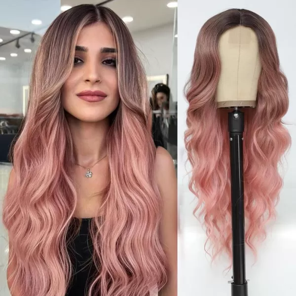 NAYOO Long Dark Brown Wavy Wig for Women Synthetic Curly Middle Part Wig Natural Looking Heat Resistant Fibre for Daily Party Use 26 Inch 