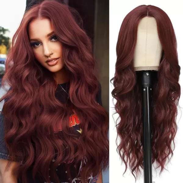 NAYOO Long Dark Brown Wavy Wig for Women Synthetic Curly Middle Part Wig Natural Looking Heat Resistant Fibre for Daily Party Use 26 Inch 