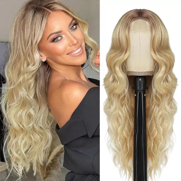 NAYOO Long Dark Brown Wavy Wig for Women Synthetic Curly Middle Part Wig Natural Looking Heat Resistant Fibre for Daily Party Use 26 Inch 