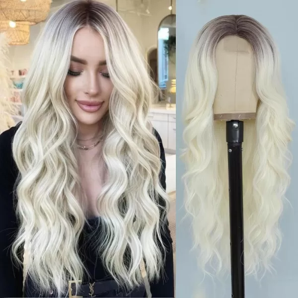 NAYOO Long Dark Brown Wavy Wig for Women Synthetic Curly Middle Part Wig Natural Looking Heat Resistant Fibre for Daily Party Use 26 Inch 