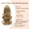 imageNAYOO Claw Clip Ponytail Extension Black Brown 12quot Short Wavy Ponytail Clip in Hair Extensions for Women Curly Natural Layered Pony Tails for Short Thin Hair Synthetic HairpieceBlack BrownMedium Blonde with Blonde Highlights