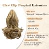 imageNAYOO Claw Clip Ponytail Extension Black Brown 12quot Short Wavy Ponytail Clip in Hair Extensions for Women Curly Natural Layered Pony Tails for Short Thin Hair Synthetic HairpieceBlack BrownMedium Blonde with Blonde Highlights
