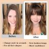 imageNAYOO Clip in Bangs  100 Human Hair Wispy Bangs Clip in Hair Extensions Brown Black Air Bangs Fringe with Temples Hairpieces for Women Curved Bangs for Daily WearLight Brown