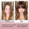 imageNAYOO Clip in Bangs  100 Human Hair Wispy Bangs Clip in Hair Extensions Brown Black Air Bangs Fringe with Temples Hairpieces for Women Curved Bangs for Daily WearRed
