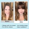 imageNAYOO Clip in Bangs  100 Human Hair Wispy Bangs Clip in Hair Extensions Brown Black Air Bangs Fringe with Temples Hairpieces for Women Curved Bangs for Daily WearBrown