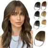 imageNAYOO Clip in Bangs  100 Human Hair Wispy Bangs Clip in Hair Extensions Brown Black Air Bangs Fringe with Temples Hairpieces for Women Curved Bangs for Daily WearLight Brown