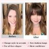 imageNAYOO Clip in Bangs  100 Human Hair Wispy Bangs Clip in Hair Extensions Brown Black Air Bangs Fringe with Temples Hairpieces for Women Curved Bangs for Daily WearBrown