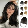 imageNAYOO Clip in Bangs  100 Human Hair Wispy Bangs Clip in Hair Extensions Brown Black Air Bangs Fringe with Temples Hairpieces for Women Curved Bangs for Daily WearBrown Black