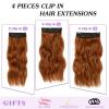 imageNAYOO Clip in Curly Hair Extensions 4PCS Long Wavy Synthetic Thick Hairpieces with Fiber Double Weft for Women Hair Full Head 24 Inch Copper Red30C
