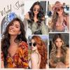 imageNAYOO Clip in Curly Hair Extensions 4PCS Long Wavy Synthetic Thick Hairpieces with Fiber Double Weft for Women Hair Full Head 24 Inch Copper RedBalayage Dark Brown to Chestnut