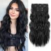 imageNAYOO Clip in Curly Hair Extensions 4PCS Long Wavy Synthetic Thick Hairpieces with Fiber Double Weft for Women Hair Full Head 24 Inch Copper RedBlack