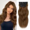 imageNAYOO Clip in Curly Hair Extensions 4PCS Long Wavy Synthetic Thick Hairpieces with Fiber Double Weft for Women Hair Full Head 24 Inch Copper RedMedium Brown