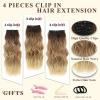 imageNAYOO Clip in Curly Hair Extensions 4PCS Long Wavy Synthetic Thick Hairpieces with Fiber Double Weft for Women Hair Full Head 24 Inch Copper RedOmbre Brown to Blonde