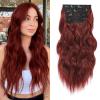 imageNAYOO Clip in Curly Hair Extensions 4PCS Long Wavy Synthetic Thick Hairpieces with Fiber Double Weft for Women Hair Full Head 24 Inch Copper RedWine Red
