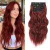 imageNAYOO Clip in Curly Hair Extensions 4PCS Long Wavy Synthetic Thick Hairpieces with Fiber Double Weft for Women Hair Full Head 24 Inch Copper RedWine Red