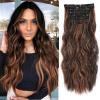 imageNAYOO Clip in Hair Extensions for Women 20 Inch Long Wavy Curly Auburn Hairpieces Full Head Synthetic Hair Hairpieces6PCSAuburnAuburn Mix Chestnut