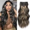 imageNAYOO Clip in Hair Extensions for Women 20 Inch Long Wavy Curly Auburn Hairpieces Full Head Synthetic Hair Hairpieces6PCSAuburnBlack Mix Blonde