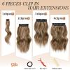 imageNAYOO Clip in Hair Extensions for Women 20 Inch Long Wavy Curly Auburn Hairpieces Full Head Synthetic Hair Hairpieces6PCSAuburnBrown Mix Blonde