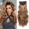 imageNAYOO Clip in Hair Extensions for Women 20 Inch Long Wavy Curly Auburn Hairpieces Full Head Synthetic Hair Hairpieces6PCSAuburnBrown Mix Blonde
