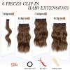 imageNAYOO Clip in Hair Extensions for Women 20 Inch Long Wavy Curly Auburn Hairpieces Full Head Synthetic Hair Hairpieces6PCSAuburnChestnut Brown