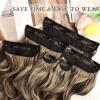 imageNAYOO Clip in Hair Extensions for Women 20 Inch Long Wavy Curly Auburn Hairpieces Full Head Synthetic Hair Hairpieces6PCSAuburnDark Brown Mix Blonde