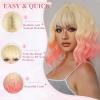 imageNAYOO Dark Green Wig with Bangs 14 Inch Bob Wig with Bangs Shoulder Length Green Short Wig for Daily Party UseBlonde to Pink