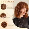 imageNAYOO Dark Green Wig with Bangs 14 Inch Bob Wig with Bangs Shoulder Length Green Short Wig for Daily Party UseBrown Highlight