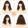 imageNAYOO Dark Green Wig with Bangs 14 Inch Bob Wig with Bangs Shoulder Length Green Short Wig for Daily Party UseDark Brown Highlight