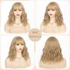 imageNAYOO Dark Green Wig with Bangs 14 Inch Bob Wig with Bangs Shoulder Length Green Short Wig for Daily Party UseFlaxen Blonde
