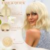 imageNAYOO Dark Green Wig with Bangs 14 Inch Bob Wig with Bangs Shoulder Length Green Short Wig for Daily Party UseLight Blonde