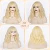 imageNAYOO Dark Green Wig with Bangs 14 Inch Bob Wig with Bangs Shoulder Length Green Short Wig for Daily Party UseLight Blonde