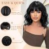 imageNAYOO Dark Green Wig with Bangs 14 Inch Bob Wig with Bangs Shoulder Length Green Short Wig for Daily Party UseNatural Black