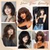 imageNAYOO Dark Green Wig with Bangs 14 Inch Bob Wig with Bangs Shoulder Length Green Short Wig for Daily Party UseNatural Black