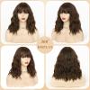 imageNAYOO Dark Green Wig with Bangs 14 Inch Bob Wig with Bangs Shoulder Length Green Short Wig for Daily Party UseOmbre Brown Highlight