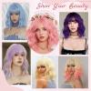 imageNAYOO Dark Green Wig with Bangs 14 Inch Bob Wig with Bangs Shoulder Length Green Short Wig for Daily Party UsePink