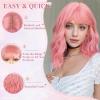 imageNAYOO Dark Green Wig with Bangs 14 Inch Bob Wig with Bangs Shoulder Length Green Short Wig for Daily Party UsePink