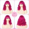 imageNAYOO Dark Green Wig with Bangs 14 Inch Bob Wig with Bangs Shoulder Length Green Short Wig for Daily Party UseRose Red mixed Purple