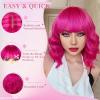 imageNAYOO Dark Green Wig with Bangs 14 Inch Bob Wig with Bangs Shoulder Length Green Short Wig for Daily Party UseRose Red mixed Purple