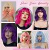 imageNAYOO Dark Green Wig with Bangs 14 Inch Bob Wig with Bangs Shoulder Length Green Short Wig for Daily Party UseRose Red mixed Purple