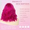 imageNAYOO Dark Green Wig with Bangs 14 Inch Bob Wig with Bangs Shoulder Length Green Short Wig for Daily Party UseRose Red mixed Purple