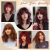 imageNAYOO Dark Green Wig with Bangs 14 Inch Bob Wig with Bangs Shoulder Length Green Short Wig for Daily Party UseWine Red