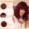 imageNAYOO Dark Green Wig with Bangs 14 Inch Bob Wig with Bangs Shoulder Length Green Short Wig for Daily Party UseWine Red