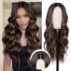 imageNAYOO Long Ombre Blonde Wavy Wig for Women 26 Inch Middle Part Curly Wavy Wig Natural Looking Synthetic Heat Resistant Fiber for Daily Party Use Ombre BlondeDark Brown Mixed Chestnut