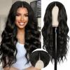 imageNAYOO Long Ombre Blonde Wavy Wig for Women 26 Inch Middle Part Curly Wavy Wig Natural Looking Synthetic Heat Resistant Fiber for Daily Party Use Ombre BlondeNatural Black