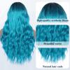 imageNAYOO Long Ombre Blonde Wavy Wig for Women 26 Inch Middle Part Curly Wavy Wig Natural Looking Synthetic Heat Resistant Fiber for Daily Party Use Ombre BlondeOmbre Bluish Green